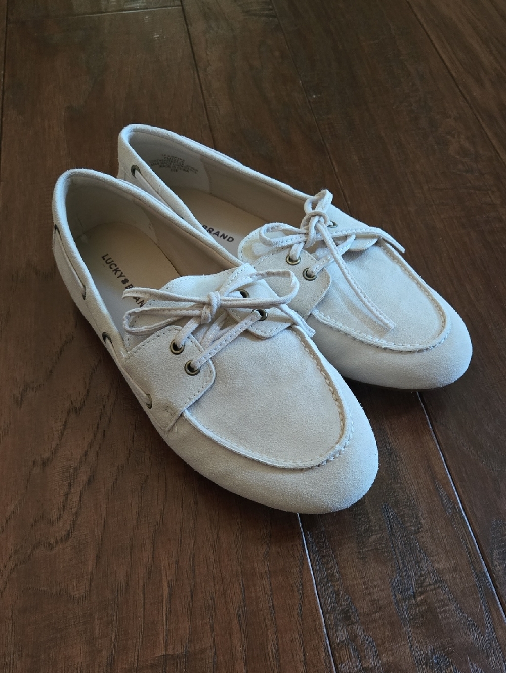 Lucky Brand Women's NWOT Light Beige Cream Suede Boat Moccasin Loafers